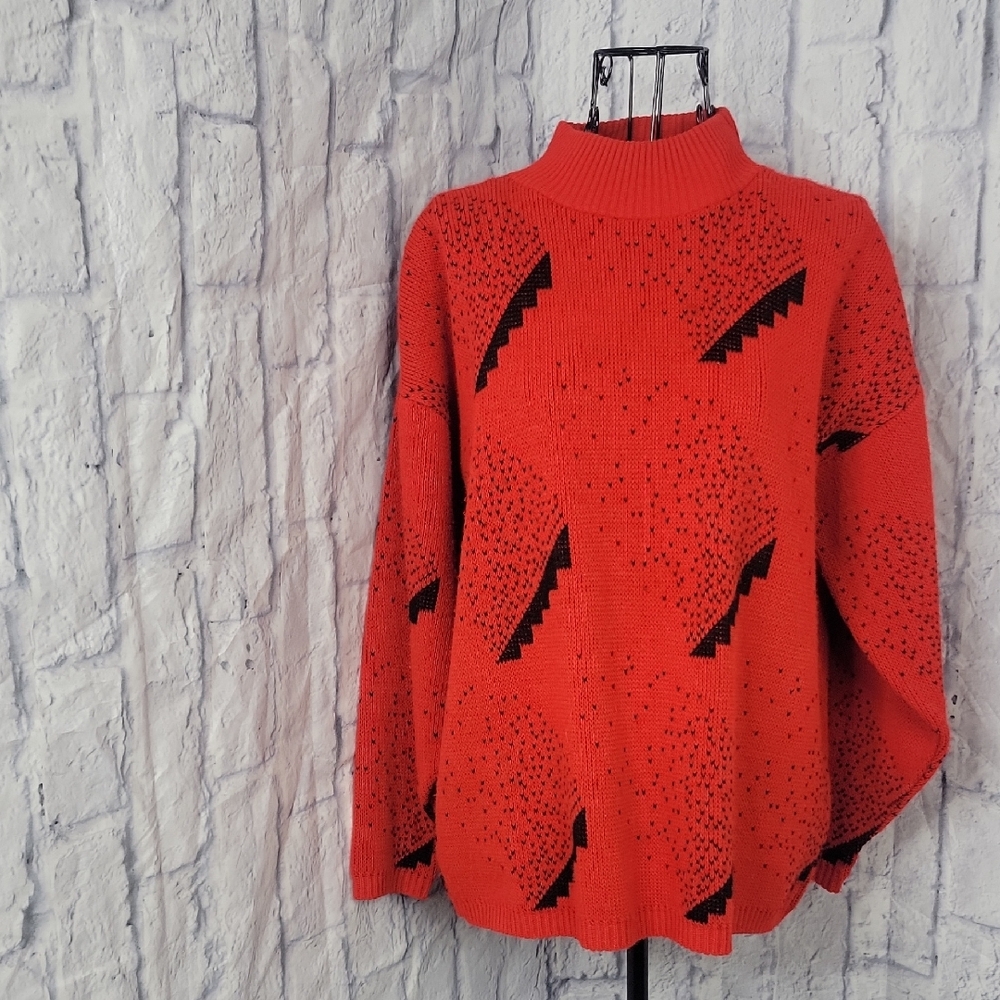 KATE COLLINS‎ Black and Red Chunky Geometric Knit Sweater Medium